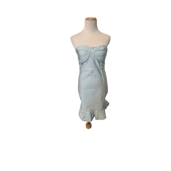 Prettylittlething dusty blue bandage frill hem dress sz US 6 NWT - Picture 3 of 6